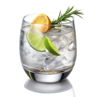 A gin and tonic with lime and lemon, served on the rocks png