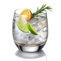 A gin and tonic with lime and lemon, served on the rocks png