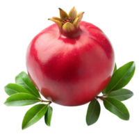 A fresh pomegranate with its vibrant red hue and surrounding greenery png