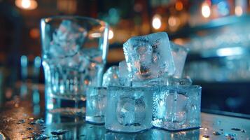 A display of different sizes and shapes of ice cubes highlighting their role in keeping drinks cool and refreshing along with a reminder to stay hydrated photo