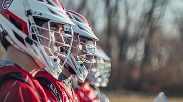 A lacrosse team using infrared helmets during practice to improve mental focus and concentration. photo