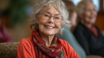 The book club members are all smiles as they chat animatedly their years of wisdom and life experiences adding depth to the conversation photo