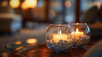 The candle display resembles a miniature fire pit adding warmth and coziness to the surrounding space. 2d flat cartoon photo