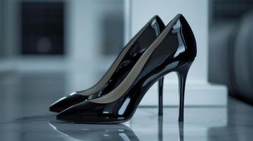 A set of sleek black stilettos with delicate ss beg to be chosen for a night out photo