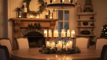 radiante elegancia y ambiente esta contemporáneo vela candelabro crea un romántico atmósfera. 2d plano dibujos animados foto