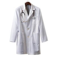 A white lab coat with a stethoscope draped around the collar png