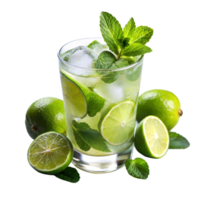 A mojito cocktail garnished with lime and mint leaves png