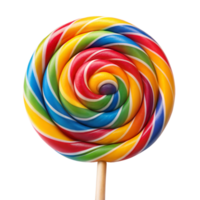 A bright, multicolored spiral lollipop candy png