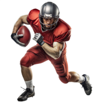 Football player in red uniform charges forward, clutching the ball png