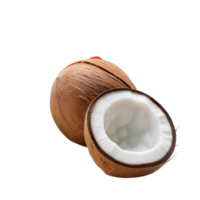 Fresh brown coconut cut in half showing white flesh png