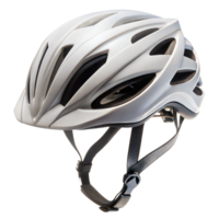 A white bicycle helmet with ventilation slots against a trasparent backdrop png