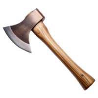 A sharp axe with a wooden handle on a transparent backdrop png