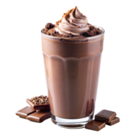 Chocolate milkshake with whipped cream, served in a clear glass png