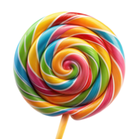 Vibrant multicolored lollipop in a swirl pattern png