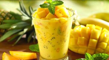 A refreshing and nutritious breakfast option blending an array of tropical fruits photo