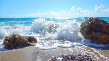 The sound of the waves crashing against the shore enhancing the already serene and idyllic environment photo