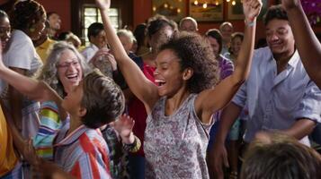 el sonido de alegre música llena el aire como familias canta y danza juntos foto