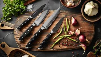 A set of sophisticated chefs knives expertly crafted and designed for precision and ease of use photo