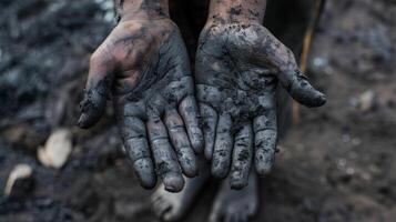 The students hands are covered in soot and ash evidence of their hard work and dedication to their craft. 2d flat cartoon photo