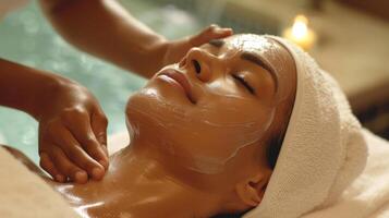 Partners indulging in revitalizing facials revealing radiant and glowing skin photo