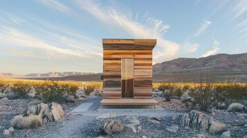 In the midst of a desert a simple outdoor sauna stands providing a refuge from the searing heat for those brave enough to venture in. photo