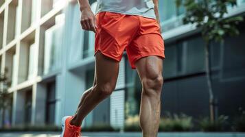 A pair of multipurpose athletic shorts in a bold color featuring builtin compression for support and breathable fabric for maximum comfort photo