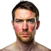 Close-up of a man with acne looking at the camera png