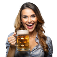 heiter Dame Toasten mit ein Becher von Bier png