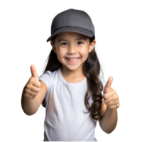 Cheerful child shows approval with a double thumbs up png