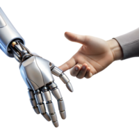 A robot and human hand reach out to touch fingers png
