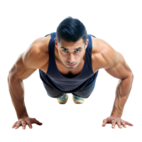 A fit man executes push-ups, showcasing strength and concentration png