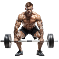 A well-built man executes a deadlift with intense focus png