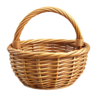 A wicker basket with a handle isolated on a transparent background png