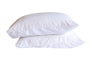 Side view of two white pillow after use in stack isolated with clipping path in file format png