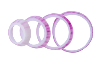 Top view of red or magenta onion slices in ring shape and stack isolated with clipping path in file format png