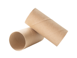 Side view of brown tissue paper cores in stack isolated with clipping path in file format png
