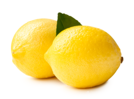 Seite Aussicht von Gelb Zitrone Obst mit Grün Blatt isoliert mit Ausschnitt Pfad und Schatten im Datei Format png