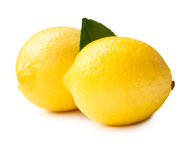 côté vue de Jaune citron fruit avec vert feuille isolé avec coupure chemin et ombre dans fichier format png