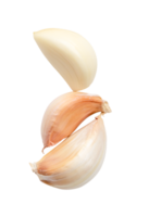 Top view set of peeled and unpeeled garlic cloves isolated with clipping path in file format png