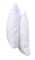 Side view of two white pillows with pillow cases in stack isolated with clipping path in file format png