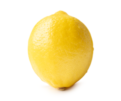 Front view of yellow lemon fruit isolated with clipping path and shadow in file format png