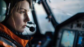 Inside the cabin the operator uses a headset to communicate with ground crew ensuring seamless teamwork photo