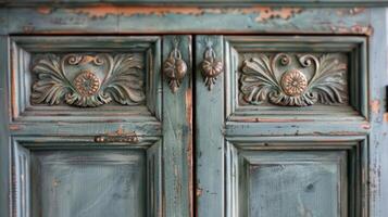 A stunning antique armoire brought back to life with a new handcarved door and fresh paint photo