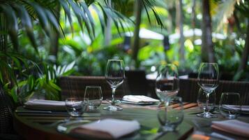 A private dining area nestled ast a grove of palm trees offering a secluded and intimate dining experience photo