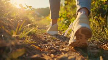 un persona disfruta un escénico naturaleza caminar tomando en el belleza de su alrededores durante un personalizado bienestar retirada diseñado a promover físico y mental rejuvenecimiento foto