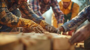 Despite the intense discussion there is a sense of camaraderie and teamwork a the workers as they work together towards a common goal photo