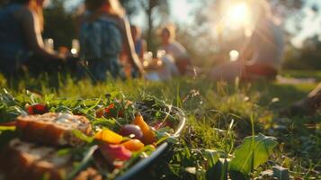 The simple of enjoying good food and company while surrounded by the beauty of nature in the park photo