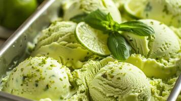 el Perfecto combinación de picante y dulce un cucharón de Lima helado refresca el Sentidos foto