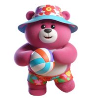 rosa teddy Björn i strand hatt och shorts spelar strand volleyboll png