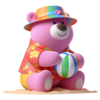 rosa orsacchiotto orso nel spiaggia cappello e pantaloncini giochi spiaggia pallavolo png